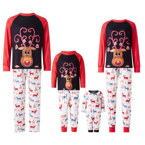 Nituyy Christmas Pajamas Family Matching Pjs Sets Christmas Deer Sleepwear Outfit for Men/Women/Kids/Baby Holiday Xmas Party