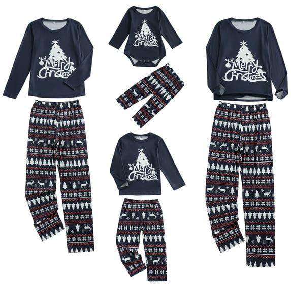 Nituyy Christmas Pajamas for Family Pjs Matching Set Long Sleeve T-Shirts and Pants Holiday Nightgowns with Merry Christmas