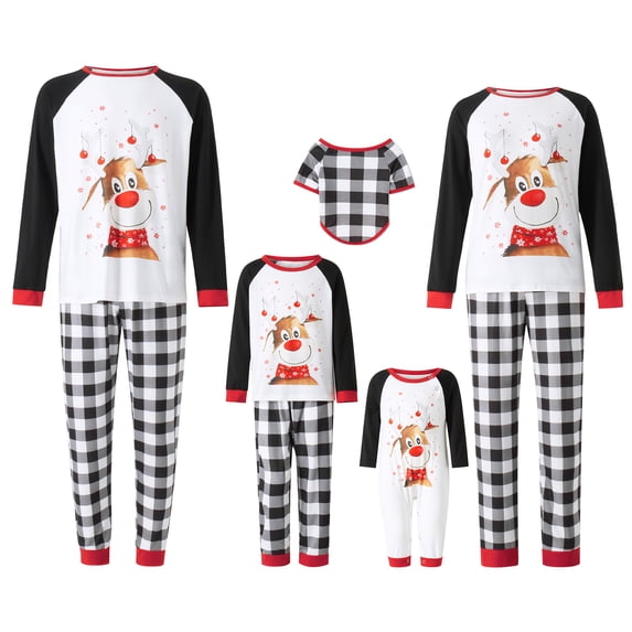 Nituyy Family Christmas Pjs Matching Sets Reindeer and Snowflake Patterned Sleepwear Xmas PJS Set for Couples and Kids
