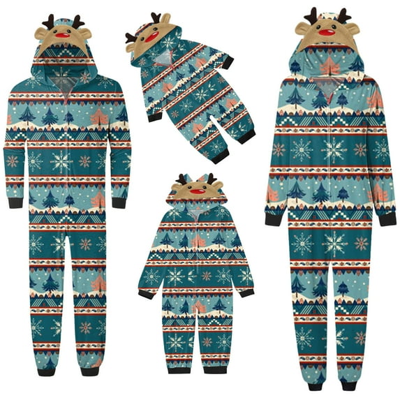 Nituyy Family Matching Christmas Pajamas Set Sleepwear Jumpsuit Hoodie with Hood for Family
