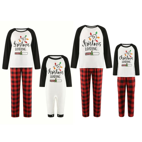 Nituyy Family Matching Christmas Pajamas Set, Xmas Tree Letter Print Round Neck Long Sleeve Tops Plaid Long Pants for Parents Kids