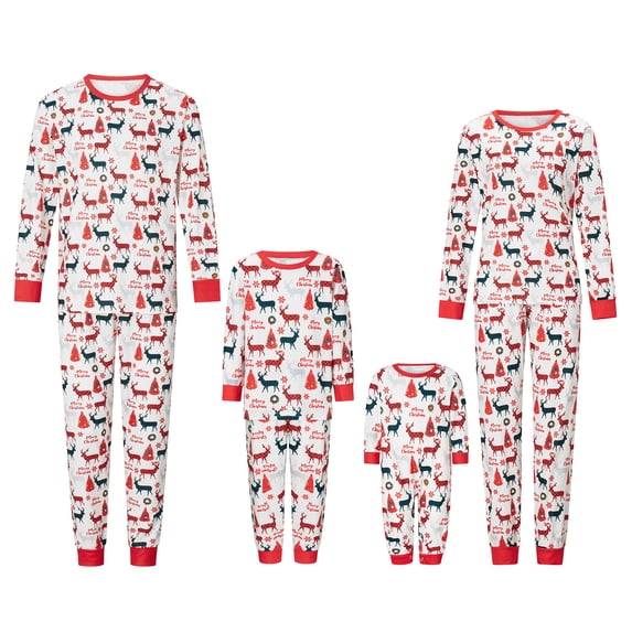 Nituyy Family Matching Christmas Pajamas Set, Xmas Tree Letter Print Round Neck Long Sleeve Tops Plaid Long Pants for Parents Kids