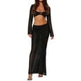 thumbnail image 1 of Nituyy Knit Sets Two Piece Skirt Outfits for Women Hollow Out Long Sleeve Crop Top Bodycon Maxi 2 Piece Summer Dress Set, 1 of 9