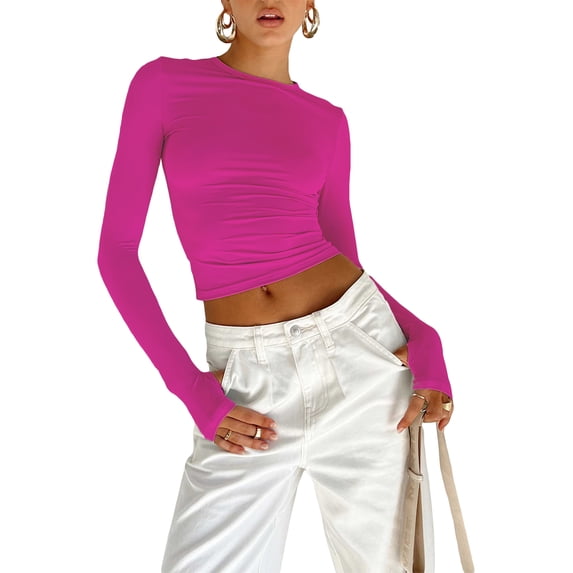 Nituyy Long Sleeve Crop Tops for Women Slim Fit Workout Shirts Cropped Athletic Gym Top