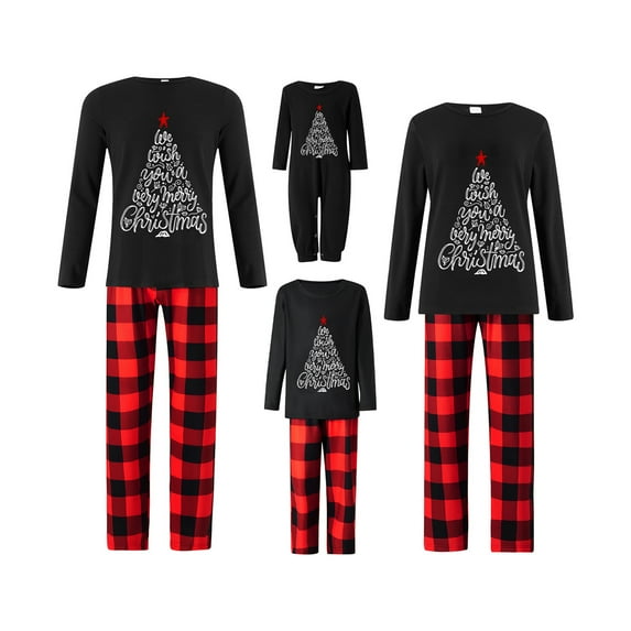 Nituyy Matching Family Pajamas Sets Christmas Matching Holiday Pjs Letter Print Top and Plaid Pants Sleepwear