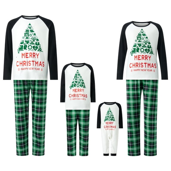 Nituyy Matching Family Pajamas Sets Christmas PJ's Holiday Christmas Deer Printed Sleepwear with Plaid Pants