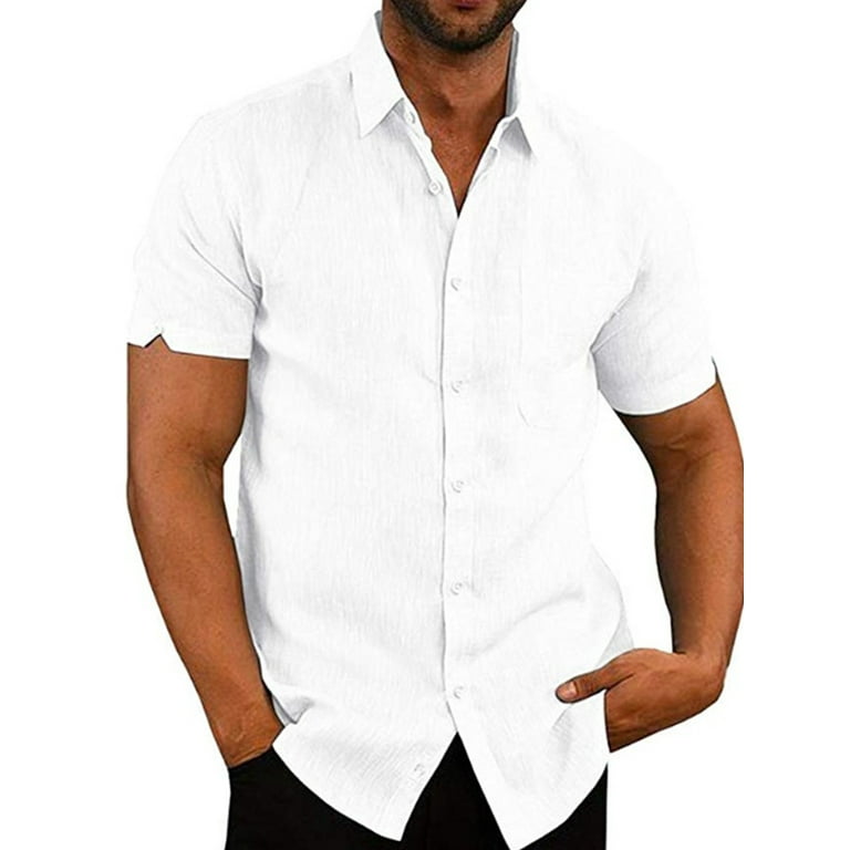 Nituyy Men Button Down Fishing Spread Collar Plain Summer Shirt Top, Men's, Size: Large, White