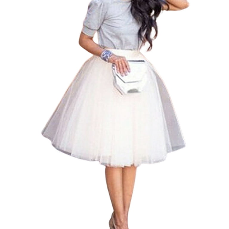 Womens Multi-Layers Tulle Skirts Long Midi Dress Princess Ballet Tutu Dance  Prom White Size M 