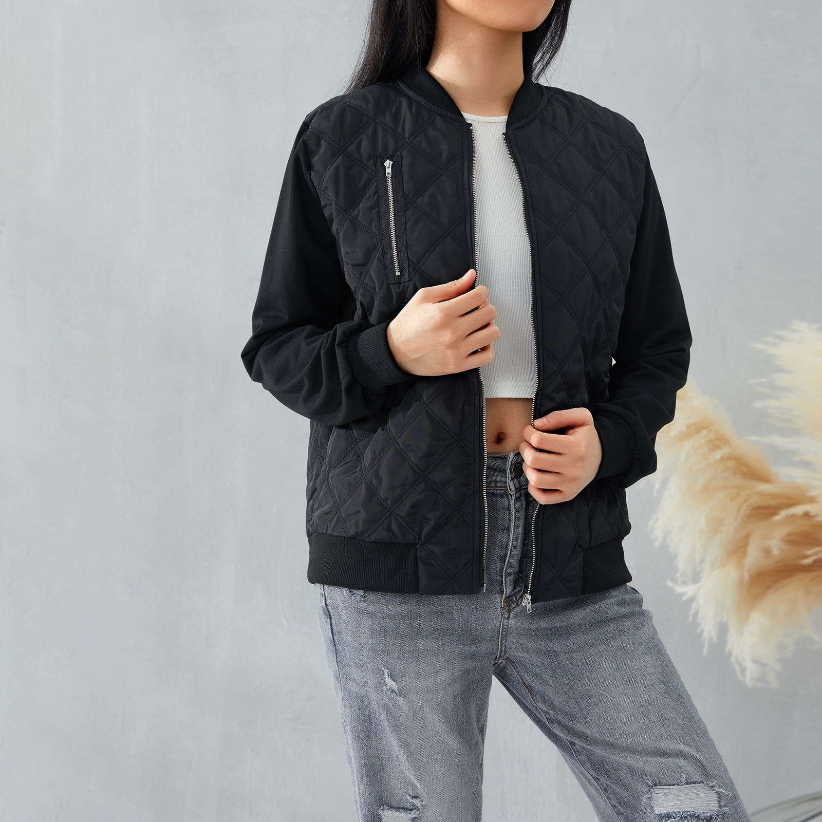 Leosoxs Womens Quilted Bomber Casual Jackets For Women Autumn/Winter Fashion,  Solid O Neck, Zipper Stitching, Plus Size From Clothingdh, $17.32