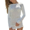 thumbnail image 1 of Nituyy Women Bikini Cover Up, Long Sleeve Knit Plain Boat Neck Backless Dress, 1 of 8