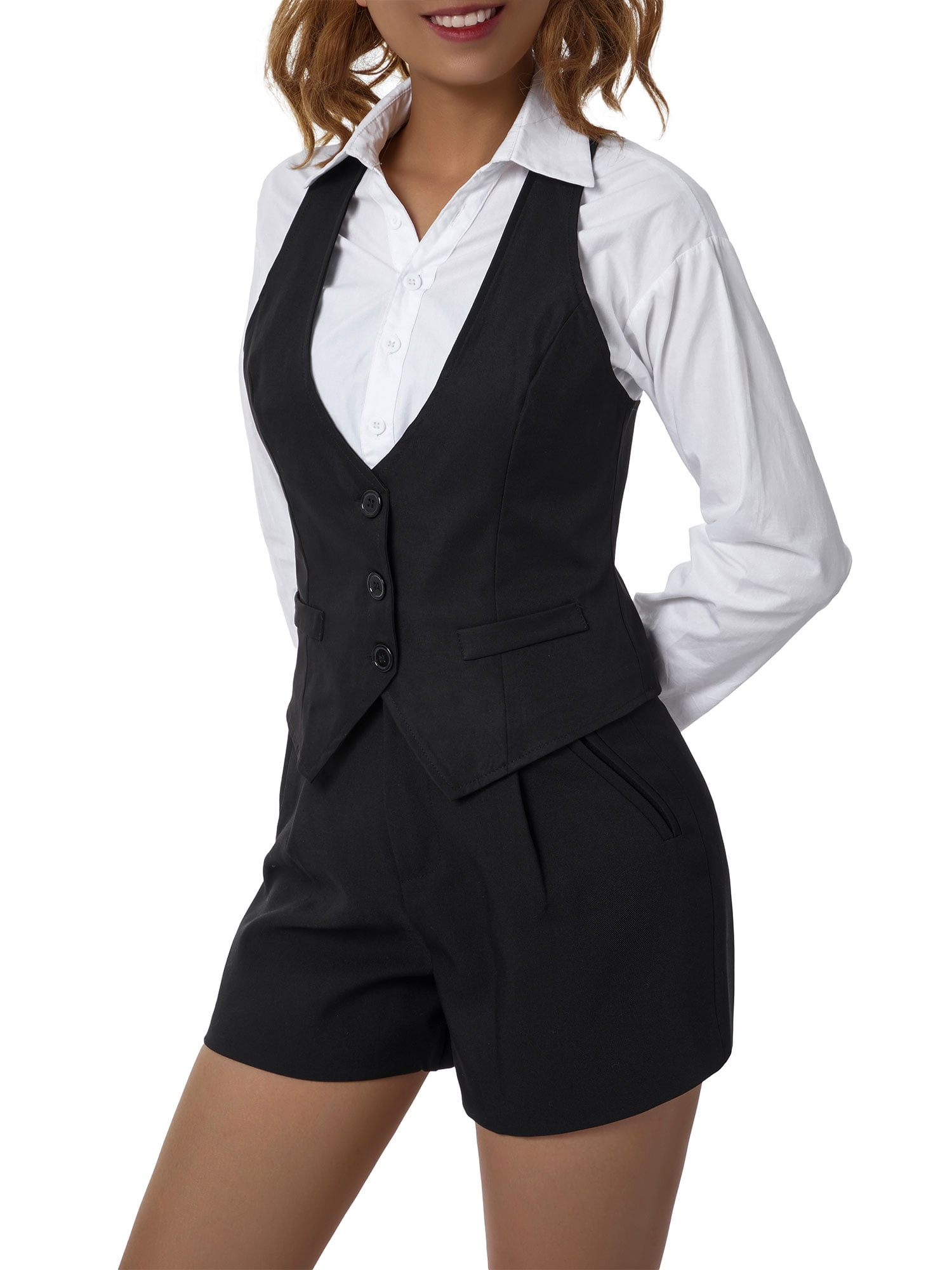 Nituyy Women Casual Button Down Sleeveless Suit Vest Slim Fit Button V
