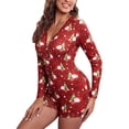 thumbnail image 1 of Nituyy Women Christmas Jumpsuit, Long Sleeve V Neck Button Closure Plaid Slim Fit Bodysuit Loungewear Sleepwear, 1 of 2