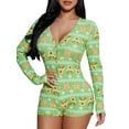 thumbnail image 1 of Nituyy Women Christmas Jumpsuit, Long Sleeve V Neck Button Closure Plaid Slim Fit Bodysuit Loungewear Sleepwear, 1 of 5