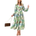 thumbnail image 1 of Nituyy Women Floral Print Long Dress V-Neck Long Sleeve Bohemian Dress, 1 of 9
