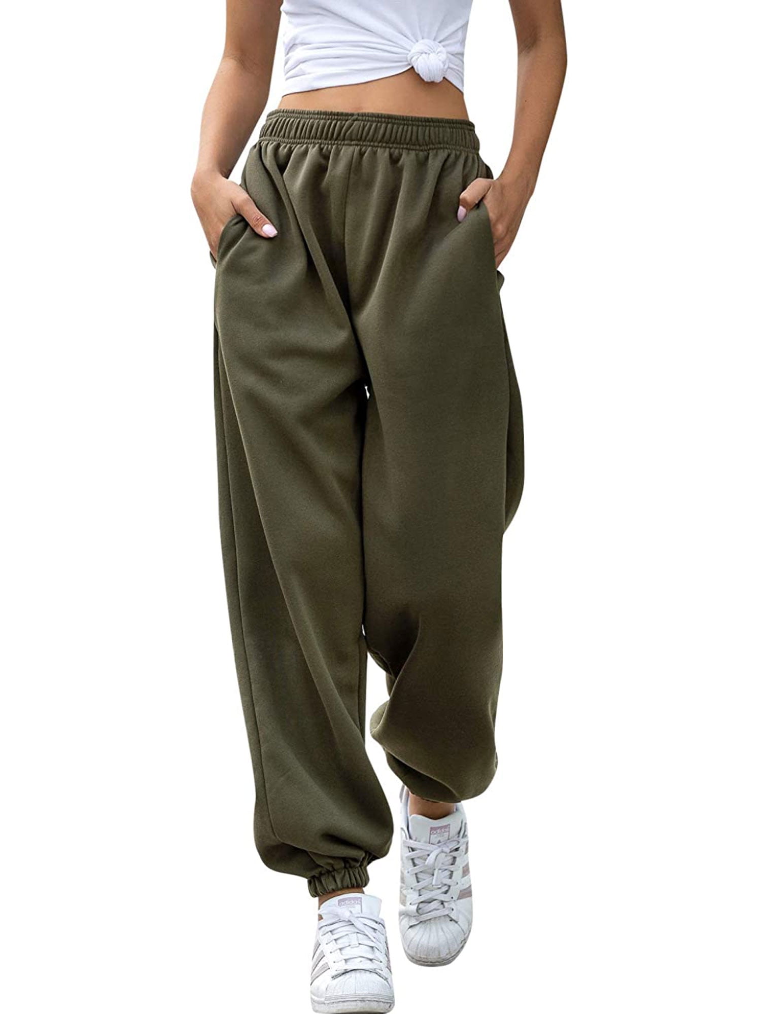  HYUIYYEAA Women's Thin High Waisted Loose Sweatpants  Comfortable Jogging Pants Side Pockets Casual Sweatpants Plus Size Trouser  (Beige, S) : Clothing, Shoes & Jewelry
