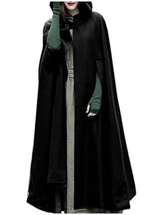 AKOEE Cloak for Women with Hood Batwing Sleeve Shawl Wool Blend Hooded Cape Poncho Mid-Length Cloak Coat Jacket, Women's, Size: Small, Green