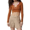 thumbnail image 1 of Nituyy Women Long Sleeve Shirt Contrast Color Ribbed Pullover Crop Tops, 1 of 6