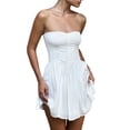 thumbnail image 1 of Nituyy Women Off-shoulder Sleeveless Dress Summer Solid Color Ruched Party Mini Dress Beach Streetwear, 1 of 9