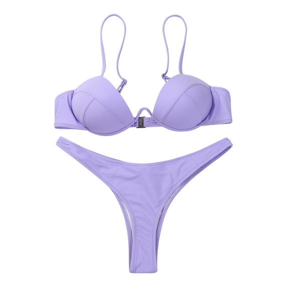 Nituyy Women's Push Up Bikini Sets Solid Color Low-cut Ladies Beach Swimsuits Swimwear V-neck Bikini Bathing Suit Summer