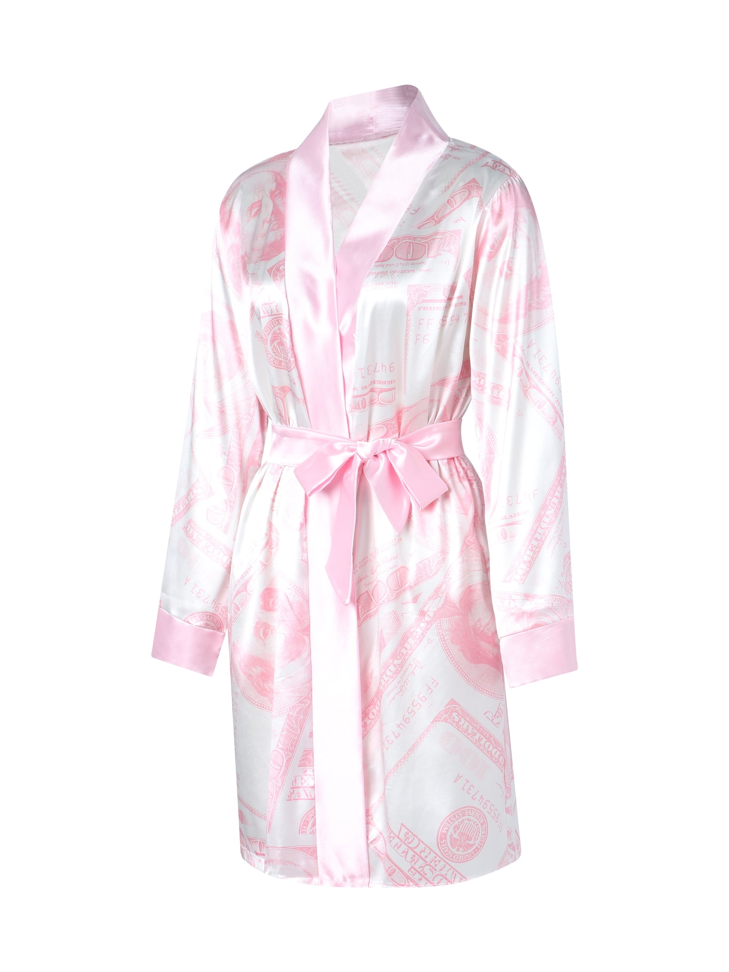 Nituyy Women's Satin Robe Dollar Print Long Sleeve Silky Kimono ...