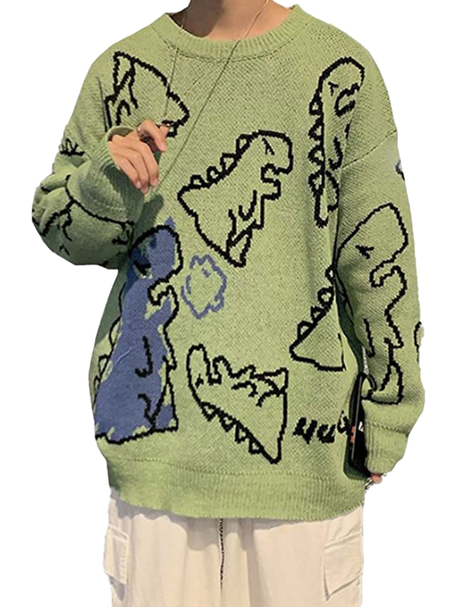 Nituyy Womens Dinosaur Print Sweater Long Sleeve Knit Pullover