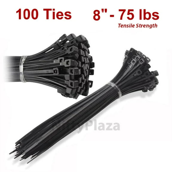 NityPlaza 8 Inch Cable Ties, 75 lb Tensile Strength, UV Weather Resistant, 100 pcs Nylon Wrap Zip Ties