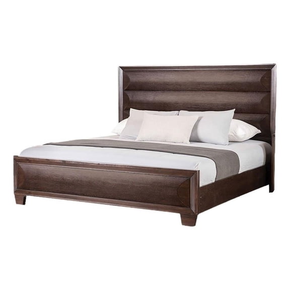 Nitz Queen Bed-Paneled Headboard with Beveled Fronts-Espresso Brown Wood