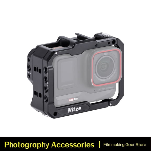 Nitze Camera Cage Aluminum Cage for Insta360 Ace Pro 2/ Ace Pro/Ace Action Camera, with Built-in Cold Shoe, Magnetic Quick Release Interface