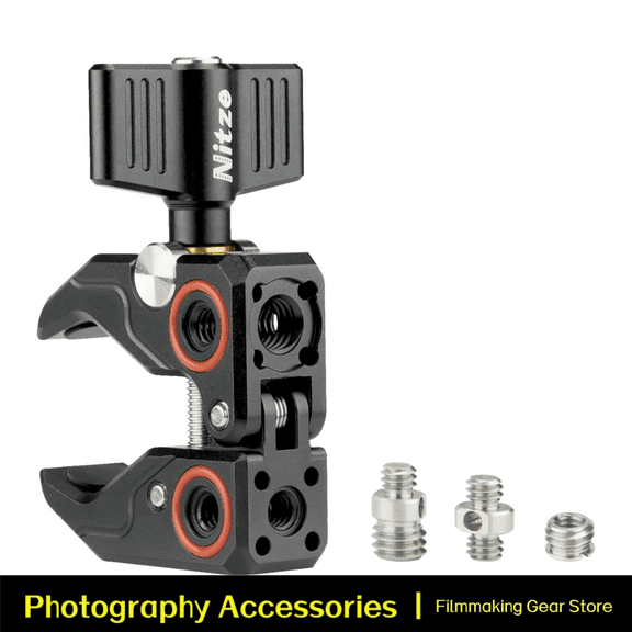 Nitze Crab Clamp Camera Super Clamp, with Screws and Thread Adapters, for Cameras, Umbrellas, Tripods, Cross Bars and Shelves