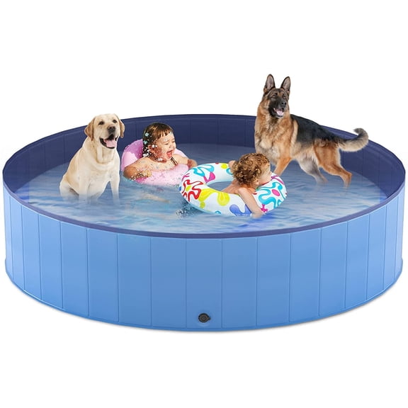 Niubya Foldable Dog Swimming Pool, Collapsible Hard Plastic, Portable Bath Tub for Pets Dogs and Cats, Pet Wading Pool for Indoor and Outdoor, 79x 12 Inches
