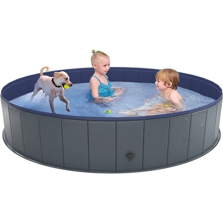 Niubya Foldable Dog Swimming Pool, Collapsible Hard Plastic, Portable Bath Tub for Pets Dogs and Cats, Pet Wading Pool for Indoor and Outdoor, 79x 12 Inches