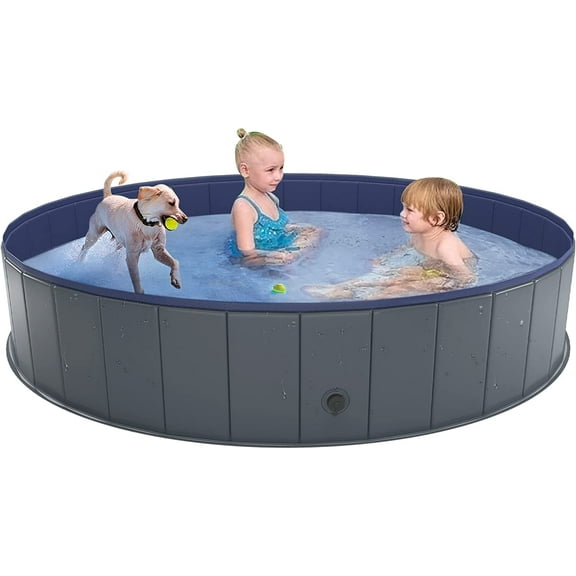 Niubya 80 x 12 Inches Foldable Dog Swimming Pool, Portable Bath Tub for Pets Indoor and Outdoor(Grey)
