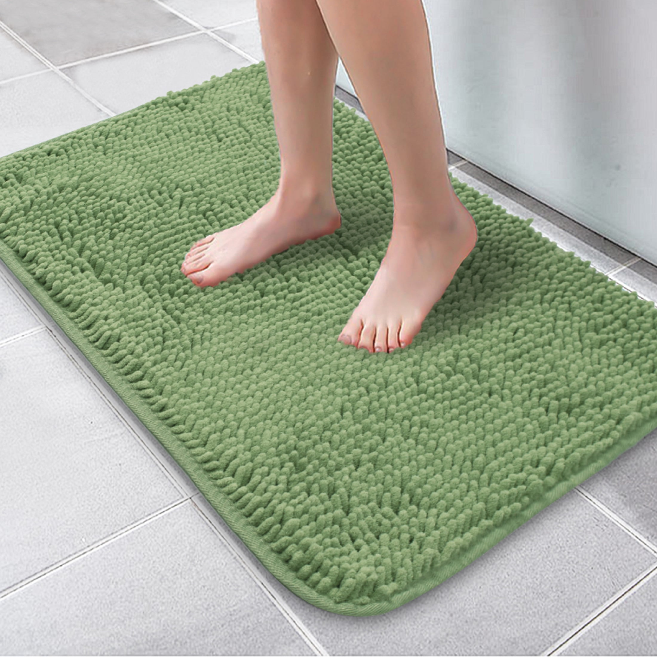 Niubya Bathroom Rug, Contour Toilet Bath Rugs, Non-Slip Floor Mat With Rubber BackingMachine Wash and Dry, 32x20, Green