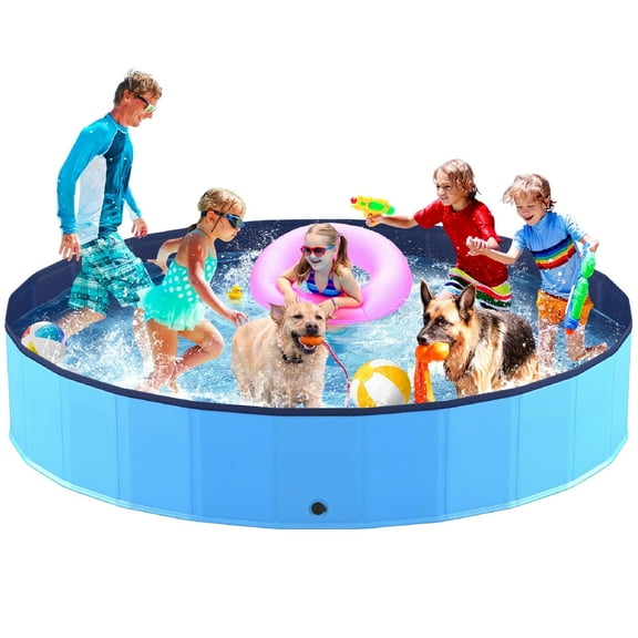 Niubya 97 x 16'' Foldable Dog Swimming Pool, Portable Bath Tub for Pets Indoor and Outdoor(Blue)