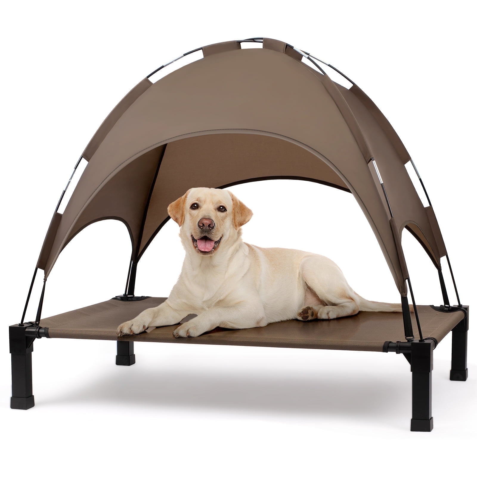 Niubya Cooling Elevated Dog Bed, Portable Raised Pet Cot with Removable Canopy and Washable Mesh,Large,Brown