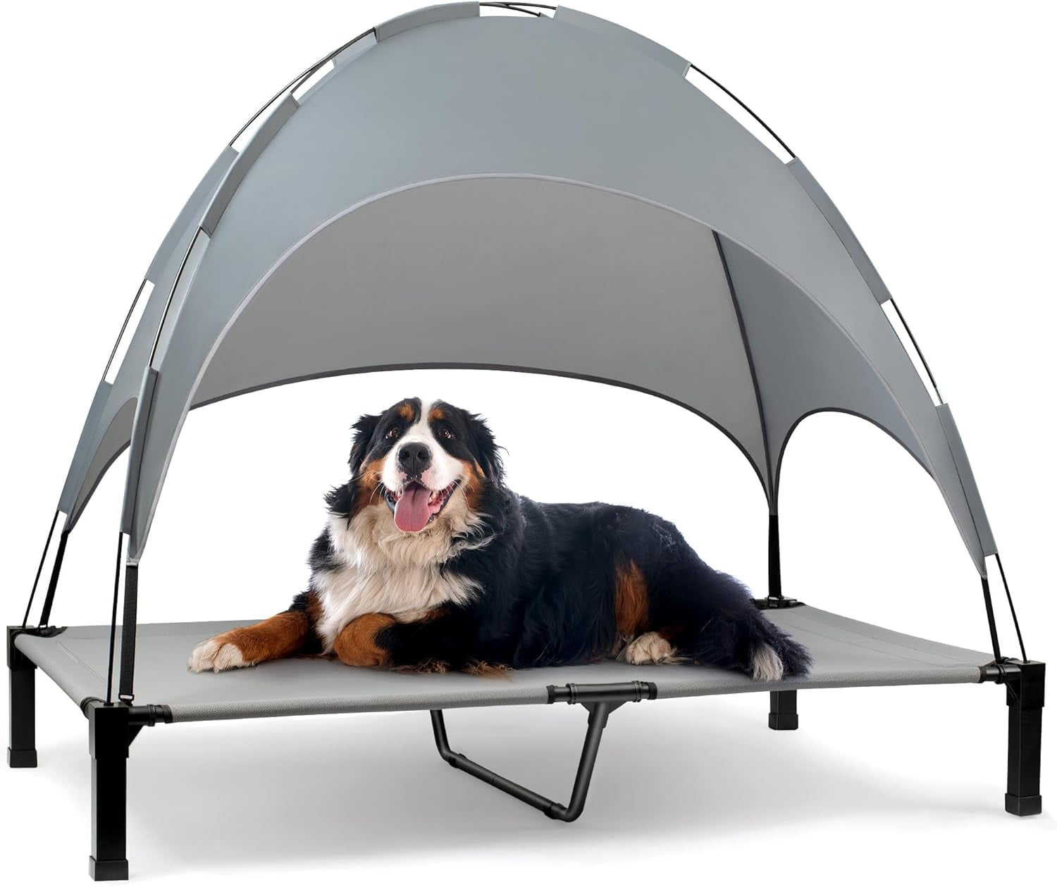 Niubya Cooling Elevated Dog Bed, Portable Raised Pet Cot with Removable Canopy and Washable Mesh, Extra Large, Grey
