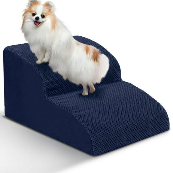 Niubya, Dog Stairs for Small Dogs, 2 Steps High Density Foam Dog Ramp, Extra Wide Non-Slip Pet Steps for High Beds Or Couch, Soft Foam Doggie Ladder for Dogs Injured, Older Pets, Small Cats, Navy