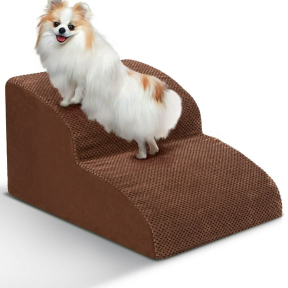 Niubya, Dog Stairs for Small Dogs, 2 Steps High Density Foam Dog Ramp, Extra Wide Non-Slip Pet Steps for High Beds Or Couch, Soft Foam Doggie Ladder for Dogs Injured, Older Pets, Small Cats, Brown