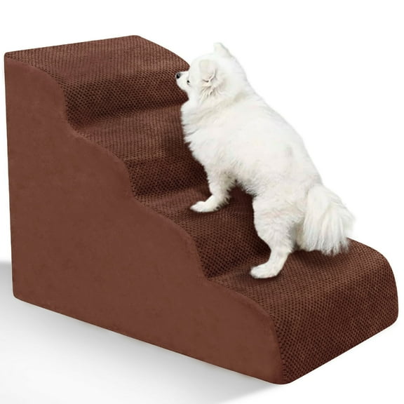 Niubya, Dog Stairs for Small Dogs, 4 Steps High Density Foam Dog Ramp, Extra Wide Non-Slip Pet Steps for High Beds Or Couch, Soft Foam Doggie Ladder for Dogs Injured, Older Pets, Small Cats, Brown