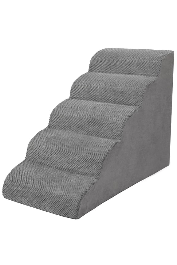 , Dog Stairs for Small Dogs, 5 Steps High Density Foam Dog Ramp, Extra Wide Non-Slip Pet Steps for High Beds Or Couch, Soft Foam Doggie Ladder for Dogs Injured, Older Pets, Small Cats, Gray