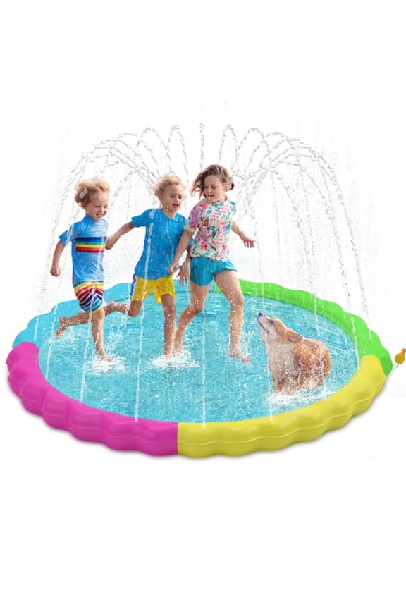 75" Non-Slip Thicken Sprinkler Pool Splash Pad Outdoor Water Mat,Red&yellow&green&blue
