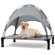 Niubya Cooling Elevated Dog Bed, Portable Raised Dog Cot with Removable Canopy and Washable Mesh, Large, Grey