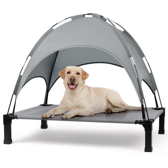 Niubya Cooling Elevated Dog Bed, Portable Raised Dog Cot with Removable Canopy and Washable Mesh, Large, Grey