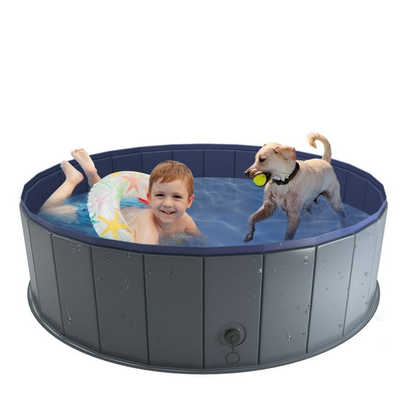 Niubya 64 x 12'' Foldable Dog Swimming Pool, Portable Bath Tub for Pets Indoor and Outdoor(Gray)