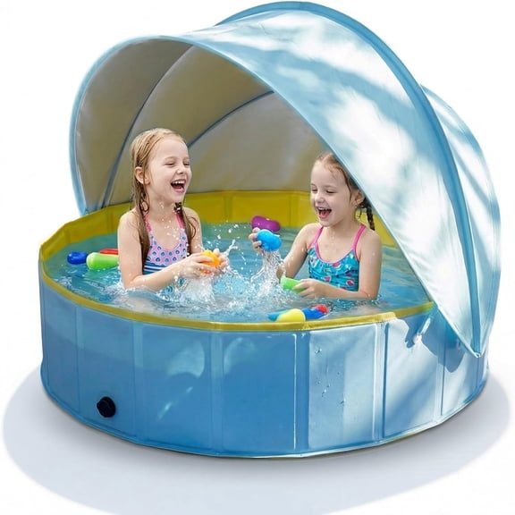 Niubya Foldable Dog & Kiddie Pool with canopy,64"×12"Swimming Pool