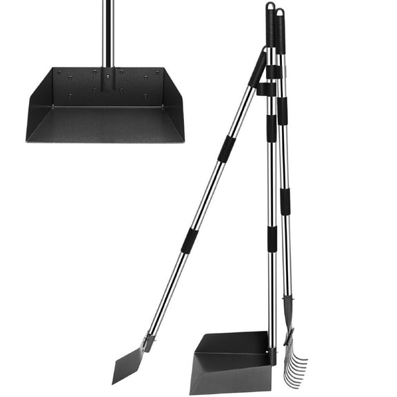 Niubya Pooper Scooper for Dog, Poop Scoopwith 3 Pack Adjustable Long Handle, Black&Silver