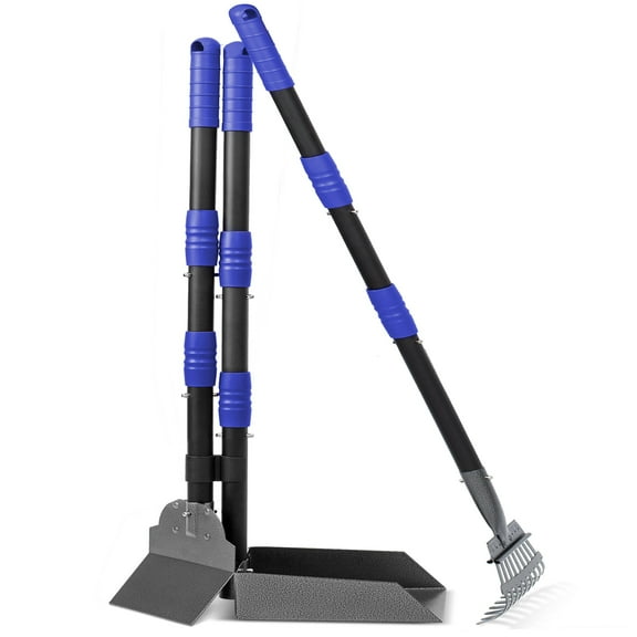 Niubya Pooper Scooper for Dog, Poop Scoopwith 3 Pack Adjustable Long Handle, Black&Blue