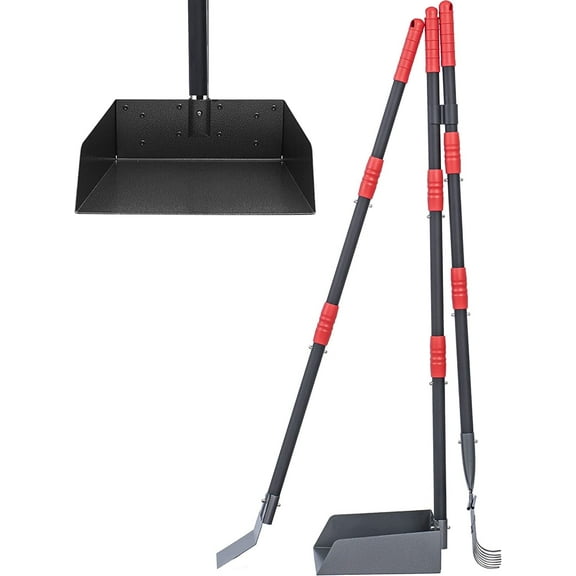 Niubya Pooper Scooper for Dog, Poop Scoopwith 3 Pack Adjustable Long Handle, Black&Red
