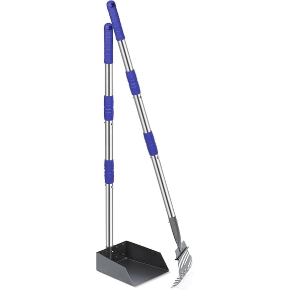 Niubya Pooper Scooper for Dog, Poop Scoop with 2 Pack Adjustable Long Handle, Blue&Silver
