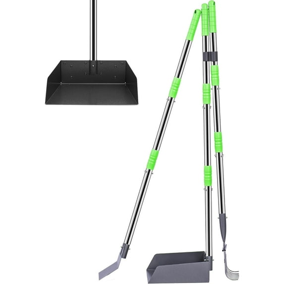 Niubya Pooper Scooper for Dog, Poop Scoopwith 3 Pack Adjustable Long Handle, Silver&Green